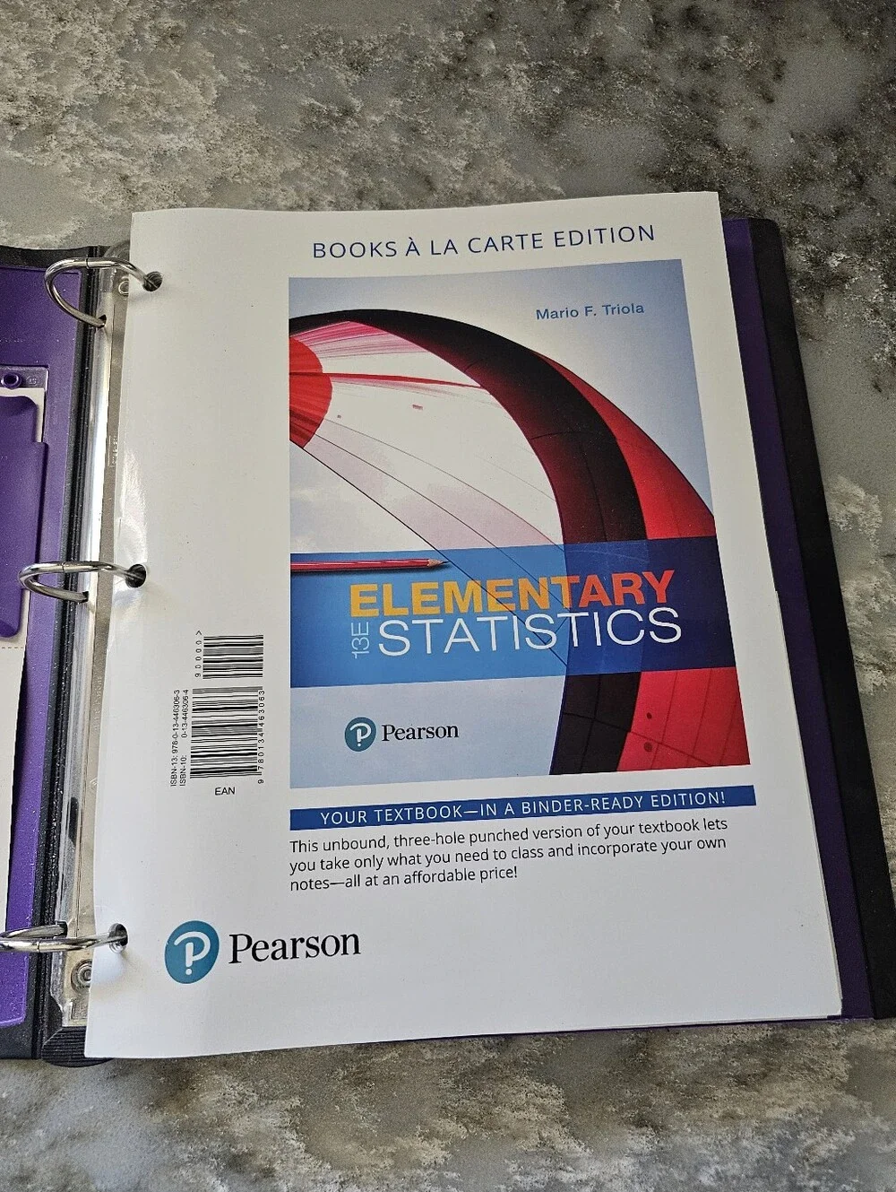 Elementary Statistics 13th Edition Triola Loose-Leaf Textbook W/ BINDER Complete
